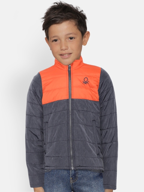 

United Colors of Benetton Boys Navy & Orange Colourblocked Padded Jacket, Navy blue