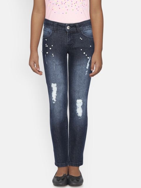 

United Colors of Benetton Girls Navy Blue Slim Fit Mid-Rise Mildly Distressed Stretchable Jeans