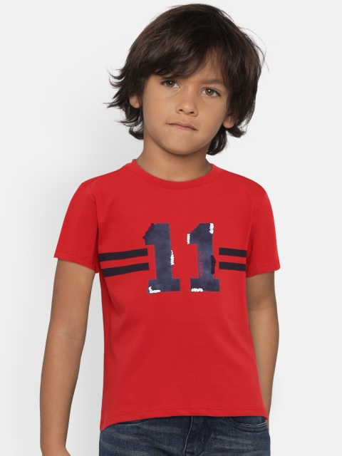 

United Colors of Benetton Boys Red Striped & Printed T-shirt