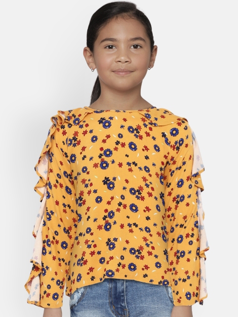 

United Colors of Benetton Girls Mustard Yellow Floral Print Top