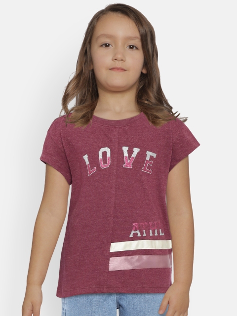 

United Colors of Benetton Girls Burgundy Printed Round Neck T-shirt