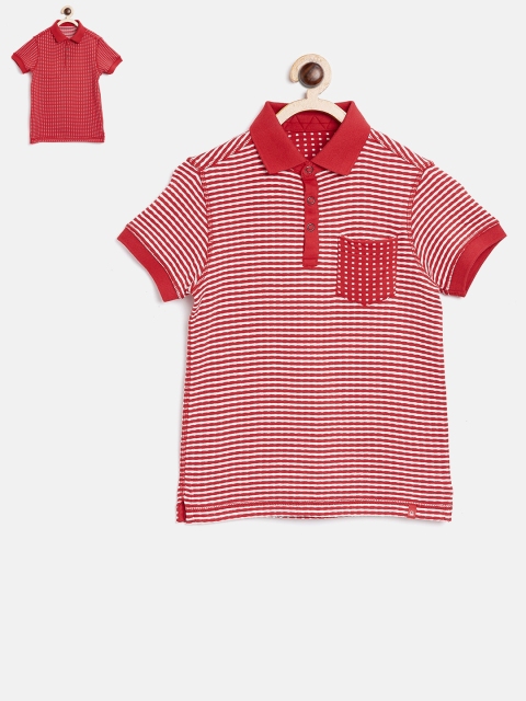 

United Colors of Benetton Boys Red & White Striped Reversible Polo Collar T-shirt