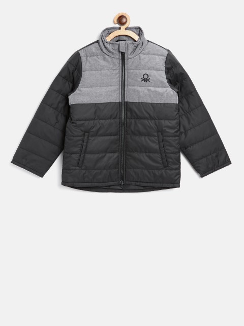 

United Colors of Benetton Boys Black & Grey Colourblocked Padded Jacket