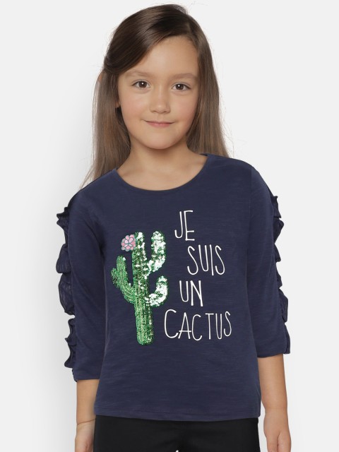 

United Colors of Benetton Girls Navy Blue Embellished Top
