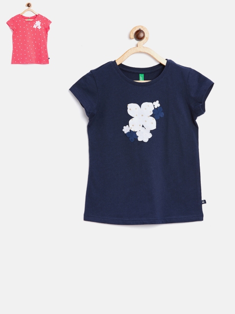 

United Colors of Benetton Girls Pack of 2 Round Neck T-shirts, Pink