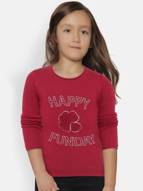 

United Colors of Benetton Girls Red Self Design Pullover
