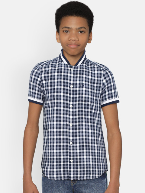 

United Colors of Benetton Boys Navy Blue & White Regular Fit Checked Casual Shirt