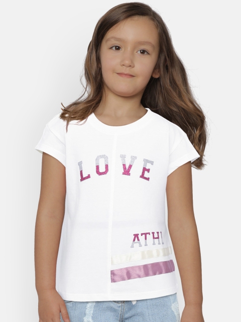 

United Colors of Benetton Girls Off-White Printed Round Neck T-shirt