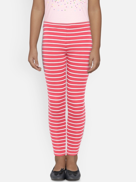

United Colors of Benetton Girls Coral Red & White Striped Leggings