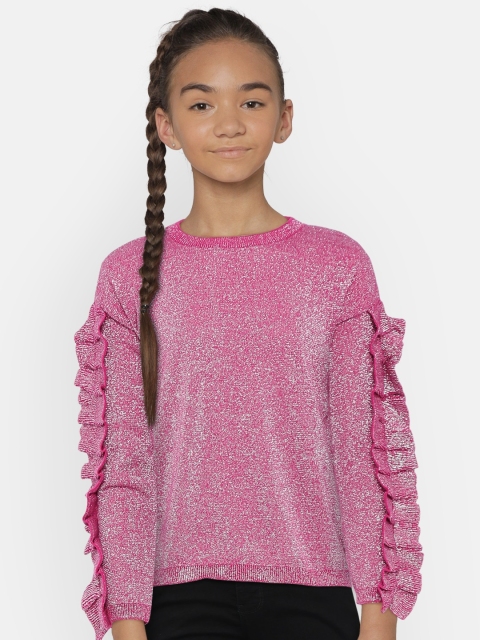 

United Colors of Benetton Girls Pink & Silver-Toned Solid Pullover