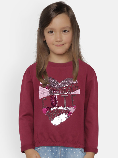 

United Colors of Benetton Girls Magenta Self Design Sweatshirt