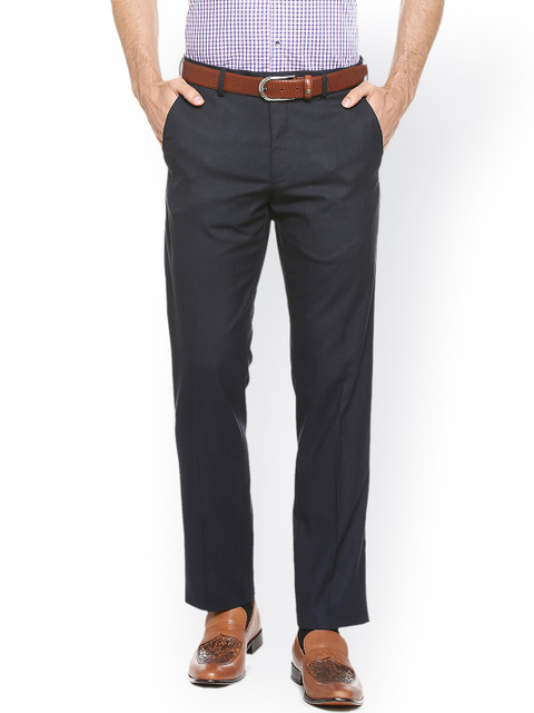 

Van Heusen Men Navy Blue Slim Fit Solid Formal Trousers