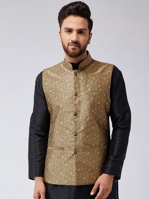 

SOJANYA Men Beige Woven Design Nehru Jacket