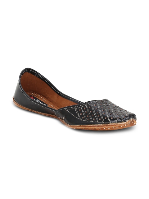 

Get Glamr Women Black Solid Leather Mojaris