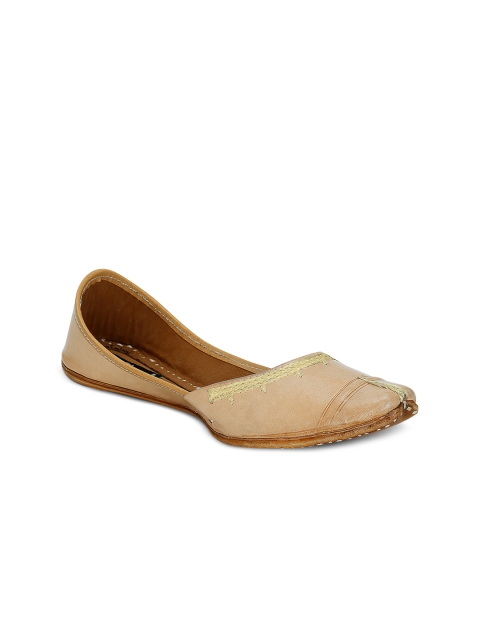 

Get Glamr Women Beige Solid Leather Mojaris