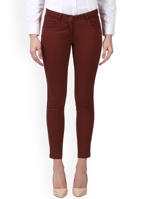 

Park Avenue Women Rust Brown Tapered Fit Solid Regular Trousers