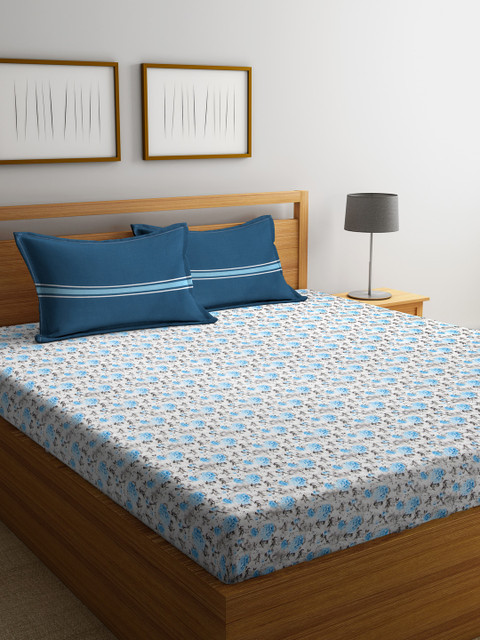 

Trident White & Blue Printed 132 TC Cotton 1 Double Bedsheet with 2 Pillow Covers