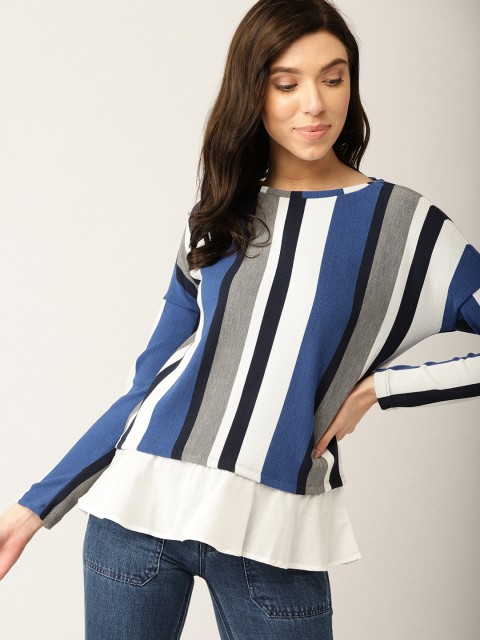 

ESPRIT Women Blue Striped Top