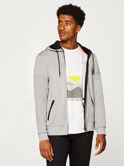 

ESPRIT Men Grey Melange Solid Hooded Sweatshirt