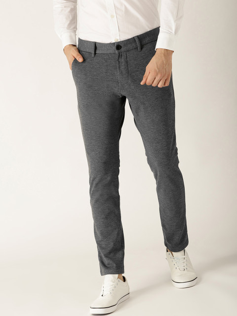 

ESPRIT Men Charcoal Grey Slim Fit Solid Regular Trousers