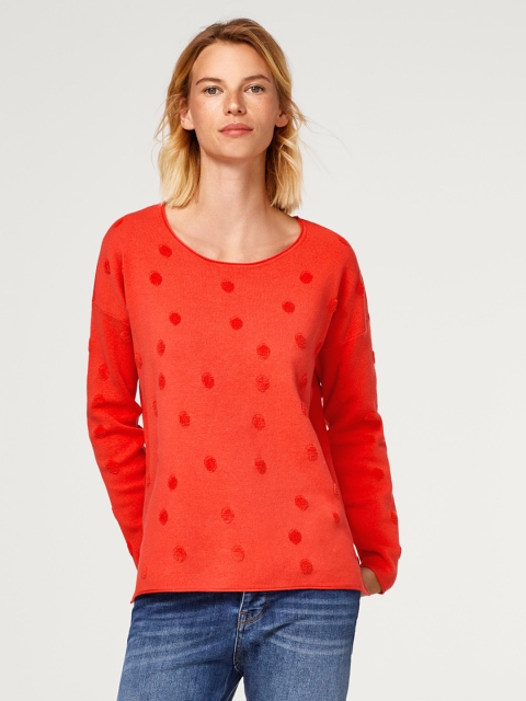 

ESPRIT Women Coral Red Self Design Pullover
