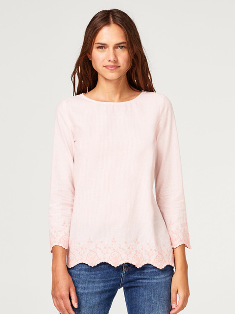 

ESPRIT Women Pink & Off-White Striped Top