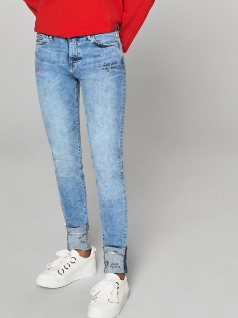 

ESPRIT Women Blue Slim Fit Mid-Rise Low Distress Stretchable Jeans