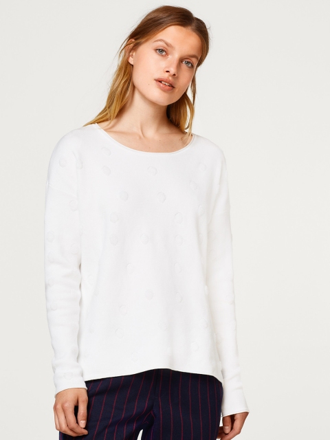 

ESPRIT Women White Self Design Pullover