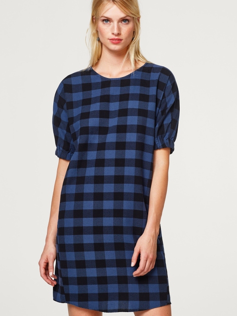 

ESPRIT Women Navy Blue & Black Checked Sheath Dress