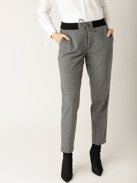 

ESPRIT Women Grey & Black Regular Fit Checked Cropped Trousers