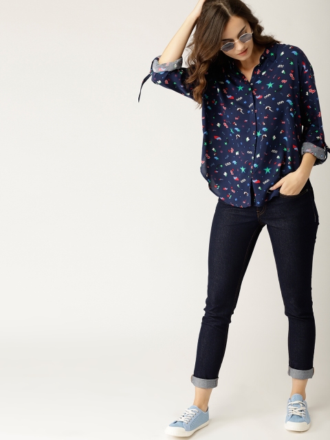 

ESPRIT Women Navy Blue Regular Fit Printed Casual Shirt