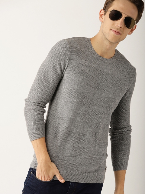 

ESPRIT Men Grey Melange Self Design Pullover