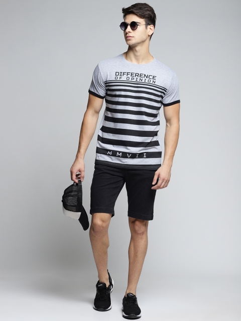 

Difference of Opinion Men Grey Melange Striped Round Neck T-shirt