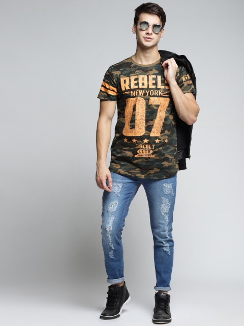

Difference of Opinion Men Khaki Printed Round Neck T-shirt