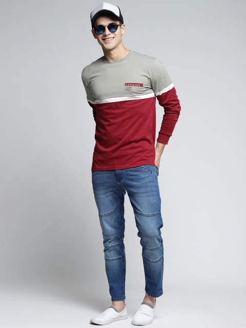 

Difference of Opinion Men Grey & Maroon Colourblocked Round Neck T-shirt