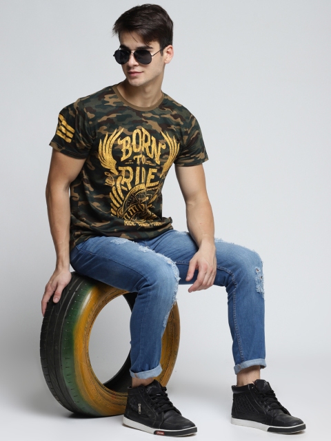 

Difference of Opinion Men Khaki & Green Printed Round Neck T-shirt