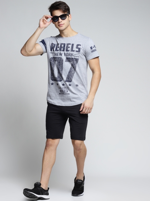 

Difference of Opinion Men Grey Melange Printed Round Neck T-shirt