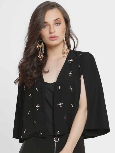 

Kazo Women Black Self Design Cape Jacket