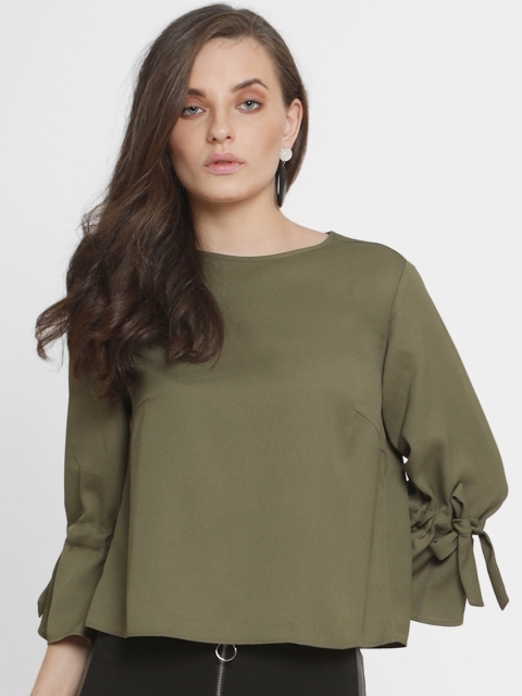 

Kazo Women Olive Green Solid Boxy Top