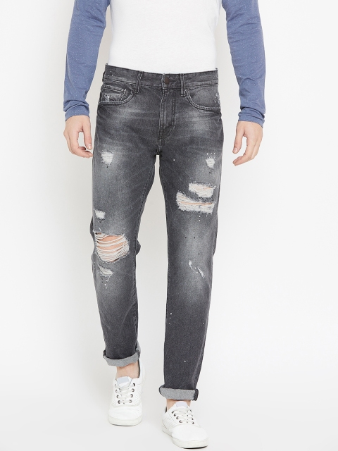 

Jack & Jones Men Charcoal Grey Eric Fit Mid-Rise Highly Distressed Jeans