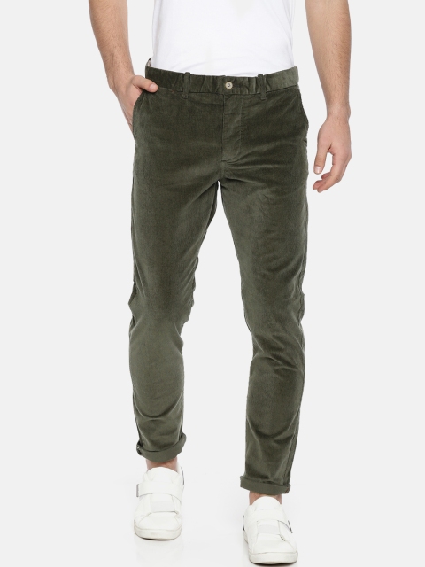 

Jack & Jones Men Olive Green Slim Fit Solid Regular Trousers