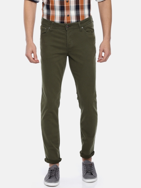 

Jack & Jones Men Olive Green Slim Fit Solid Chinos