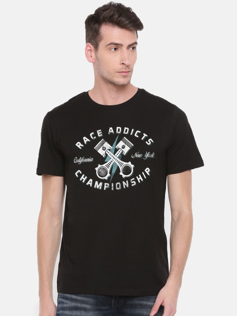 

Jack & Jones Men Black Printed Round Neck T-shirt