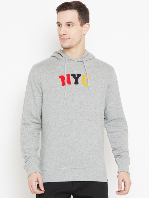 

Jack & Jones Men Grey Melange Solid Hooded Sweatshirt