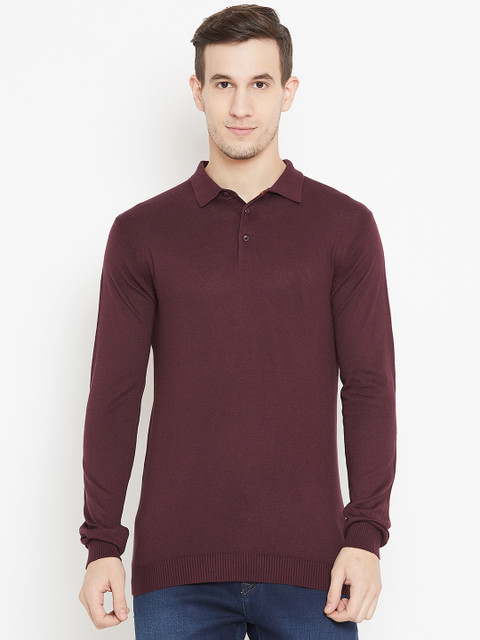 

Jack & Jones Men Burgundy Solid Polo Collar T-shirt