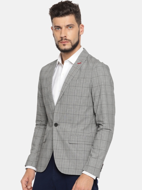 

Jack & Jones Men Grey & Black Checked Single-Breasted Casual Blazer