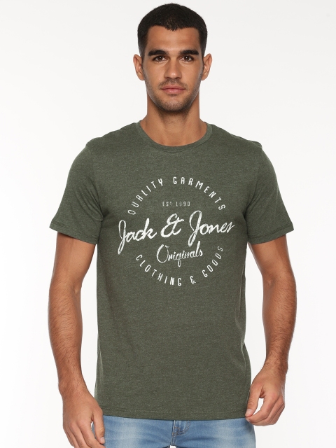 

Jack & Jones Men Olive Green Printed Round Neck T-shirt