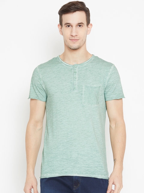 

Jack & Jones Men Green Solid Henley Neck T-shirt