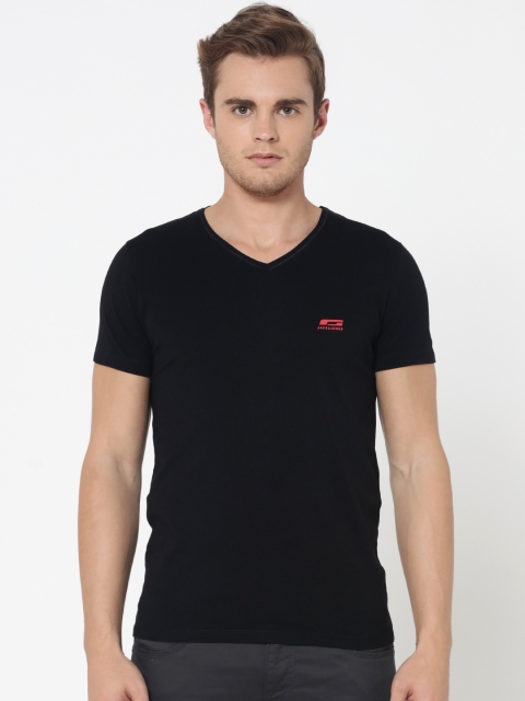 

Jack Jones Men Black Solid V-Neck Pure Cotton T-shirt