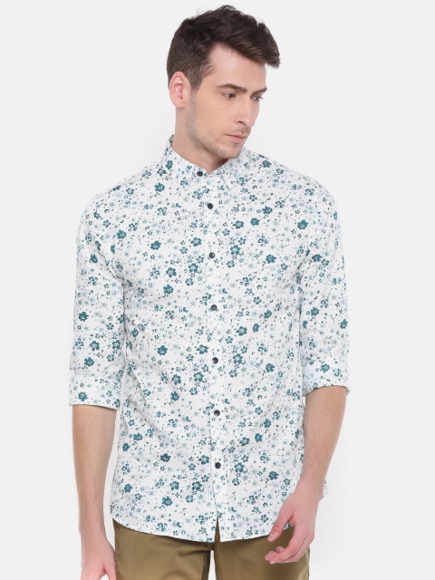 

Jack & Jones Men White & Teal Slim Fit Printed Casual Shirt